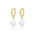 Orecchini a cerchio in argento S925 placcato oro con perle barocche bianche - Stile Pendente Perla Barocca Oro 14K (5)