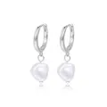 Orecchini a cerchio in argento sterling S925 con perle barocche bianche naturali - Stile Pendente Perla Barocca Platino (5)