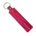 Rose red sequin leather keychain with silver ring and 8mm slide letter band - Rose Red