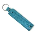 Blue sequin keychain for 8mm DIY letters with silver ring and metallic studs - Lake Blue