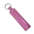 Pink glitter keychain strap with silver metal ring and 8mm DIY slide letter attachment - Light Purple