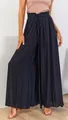 Damen Hose mit hoher Taille, weitem Bein in Schwarz, elastischem Bund und Kordelzug - Schwarz