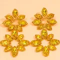 Luxurious yellow flower rhinestone drop earrings with marquis cut crystals in gold finish - Gold Yellow