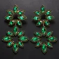 Luxury oversized emerald flower earrings with gold plating and sparkling rhinestones - Green