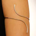 Minimalist silver S-curve arm cuff bracelet with polished metallic finish for women - S-Curve Style (5131)