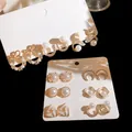 12-piece set of gold-tone pearl and rhinestone stud earrings with geometric shapes - Bow/Fishtail/Enamel (34# Silver Earring Post)