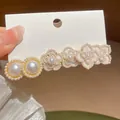 Elegant pearl flower hair clip with white floral accents and golden metal base - Pearl Flower Hair Clip (26# Silver Earring Post)