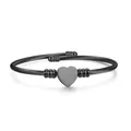 Elegant black twisted cable bangle with a sleek polished heart charm in titanium steel - Heart Pattern Style / Black