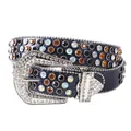Cintura blu navy motivo coccodrillo con strass colorati e fibbia in argento lucido - Motivo a Coccodrillo (Blu Ciano) / Blu ciano / 120cm