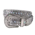 Cintura Y2K argento con strass scintillanti e grande fibbia occidentale a sella - Argento / 120cm