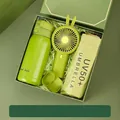 Light green business gift set with thermos cup, mini fan and UV50+ sun umbrella - Stainless Steel Vacuum Flask Umbrella Mini Fan (FA-37)