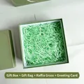 Forest green business gift box set with matching carry bag, raffia, and card - Empty Gift Box Bag Raffia (F-69)