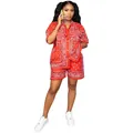 Zweiteiliges Damen-Freizeitset mit rot-weißem Paisley-Druck, Hemd und Shorts - S / Rot