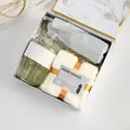 Gift set with glass coffee cup, white towel and green sun umbrella in marble box - Marble Cup Towel Sun Umbrella (H-07)