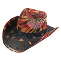 Western straw cowboy hat featuring American flag stars and stripes pattern design - Star and Stripe Print Style / Red