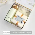 Business gift set including green stainless steel thermos and white soft towel - White Vacuum Flask Square Towel Combo