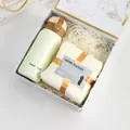 Business gift set including green stainless steel thermos and white soft towel - White Vacuum Flask Square Towel Combo
