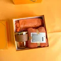 Orange business gift set featuring a glass straw cup, square towel, and folding umbrella - Amber Cup Towel Sun Umbrella (PA-06)