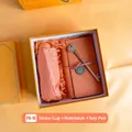 Business gift set in orange including a straw cup, faux leather notebook, and key-shaped pen - Orange Notebook Straw Cup Key Pen (PA-16)