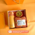 Business gift set with yellow vacuum flask, orange towel and persimmon storage jar - Orange Thermos Towel Persimmon Decor (PA-21)