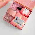 Pink business gift set with leather sleeve glass cup, hand cream and soft towel - Pink Cup Towel Hand Cream (TA-05)