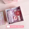 Elegant pink gift set featuring a compact umbrella and a cute mini handheld fan - Pink Umbrella Mini Fan (TA-40)