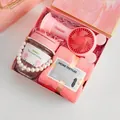 Pink business gift set featuring a portable mini fan, glass tumbler, and soft towel - Pink Pearl Cup Towel Fan Combo