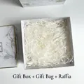 Elegant marble pattern gift box and matching bag set with white raffia grass inside - White Empty Gift Box Bag Raffia