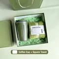 Green corporate gift set featuring a matte coffee mug and a soft square towel - Green Coffee Cup Square Towel Combo