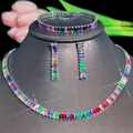 Rainbow gemstone jewelry set with necklace, bracelet and earrings on a black bust - Necklace Bracelet Earrings / Silver