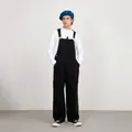High street black denim overalls for men and women featuring letter design and loose fit - M / Black
