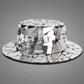 Close-up of silver mirror disco sequins on high-quality flat top party hat - M (56-58cm) / Silver Mirror Glass Style 3