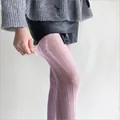Elegant light purple fishnet stockings with hollow out striped texture for women - Vertical Stripe Cable Mesh Style / Purple