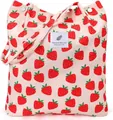 Detail of strawberry corduroy tote bag with embroidered label and soft texture - Strawberry Floral