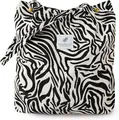 Minimalist corduroy tote bag with black and white zebra pattern and metal snap button - Zebra