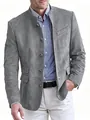 Vista detallada de americana casual de ante gris para hombre con cuello levantado - S / Aguamarina