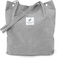 Gray corduroy tote bag with adjustable strap and vintage label, 2025 casual style - Gray