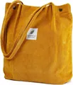 Ginger yellow corduroy tote bag featuring magnetic buckles and a minimalist logo patch - Yellow