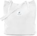 White corduroy tote bag with silver rings, feather patch and large capacity - White