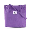 Purple corduroy tote bag with vertical stripes and stylish square fabric label - Dark Purple