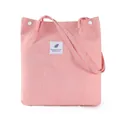 Pink corduroy tote bag for women featuring vintage style patch and large capacity - Bright Pink