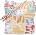 Off-white corduroy tote bag with vibrant colorful abstract lines and shoulder strap - Colorful Stripes
