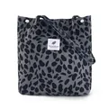 Grey leopard print corduroy tote bag for women with magnetic clasp and soft shoulder strap - Grey Leopard