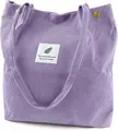 Minimalist light purple corduroy tote bag featuring a feather label and gold rivets - Purple Grey