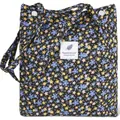Floral corduroy shoulder bag with black base and blue yellow pink flower patterns - Navy with Yellow Floral