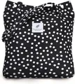Black corduroy tote bag with white polka dots and slogan patch for daily shopping - Black and White Polka Dots