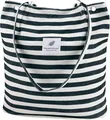 Corduroy tote bag in black and white stripes with a logo patch and sturdy handles - Black & White Stripes
