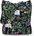 Corduroy tote bag featuring black background with botanical floral and berry patterns - Black with Plant Print