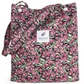 Corduroy tote bag featuring purple floral patterns and green leaf textures - Black Base Rose Embroidery