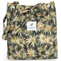Corduroy tote bag with yellow daisy print and silver metallic buckle details - Yellow Sunflower